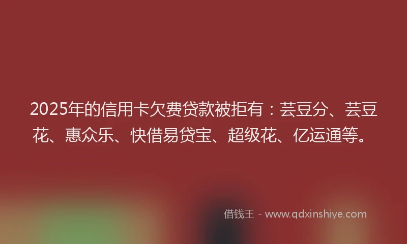 2025年的信用卡欠费贷款被拒有：芸豆分、芸豆花、惠众乐、快借易贷宝、超级花、亿运通等。