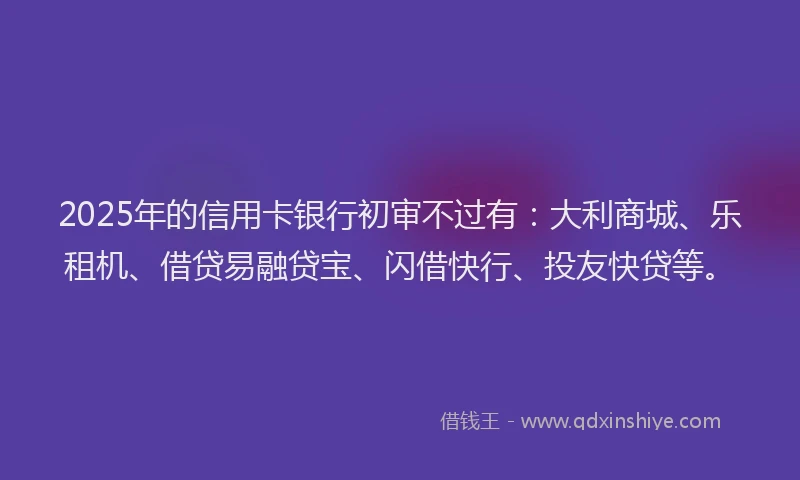 2025年的信用卡银行初审不过有：大利商城、乐租机、借贷易融贷宝、闪借快行、投友快贷等。
