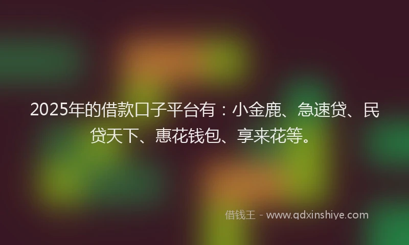 2025年的借款口子平台有：小金鹿、急速贷、民贷天下、惠花钱包、享来花等。