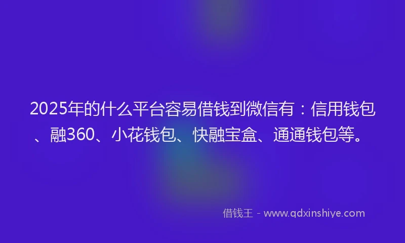 2025年的什么平台容易借钱到微信有：信用钱包、融360、小花钱包、快融宝盒、通通钱包等。