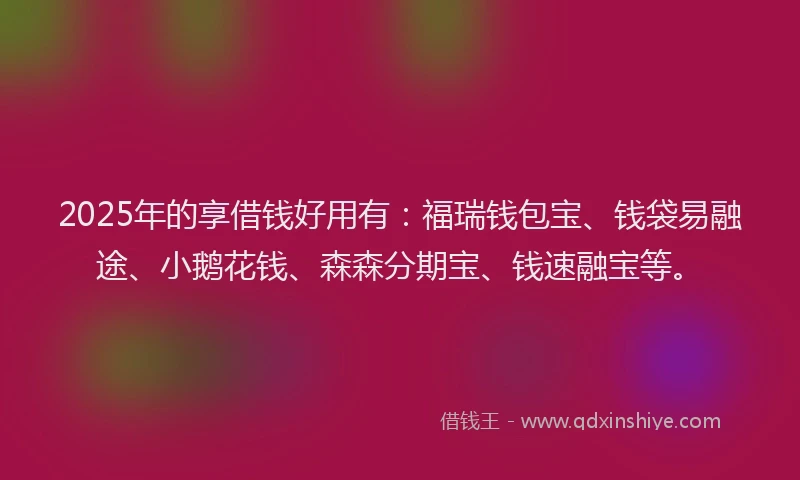 2025年的享借钱好用有：福瑞钱包宝、钱袋易融途、小鹅花钱、森森分期宝、钱速融宝等。