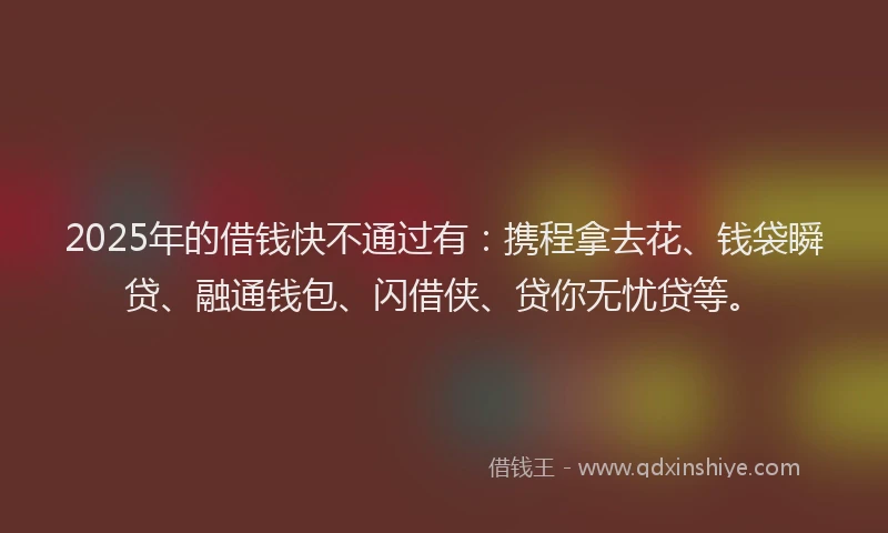 2025年的借钱快不通过有：携程拿去花、钱袋瞬贷、融通钱包、闪借侠、贷你无忧贷等。