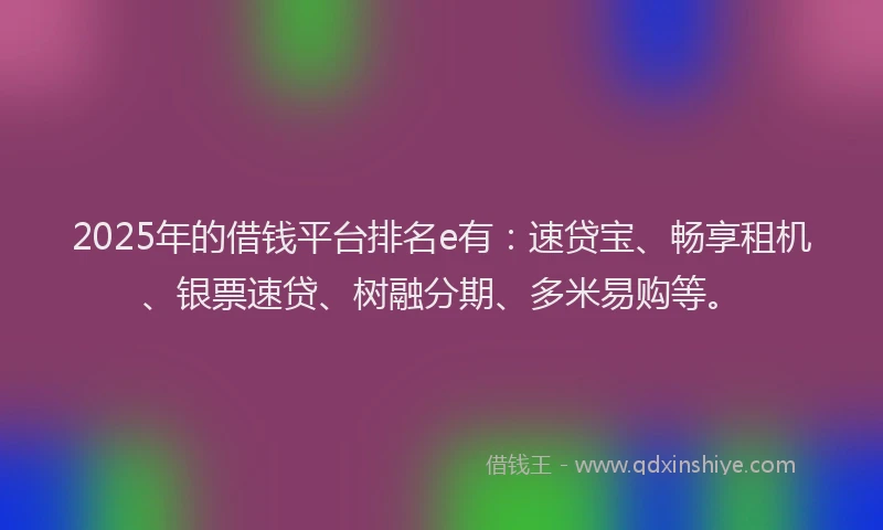 2025年的借钱平台排名e有：速贷宝、畅享租机、银票速贷、树融分期、多米易购等。
