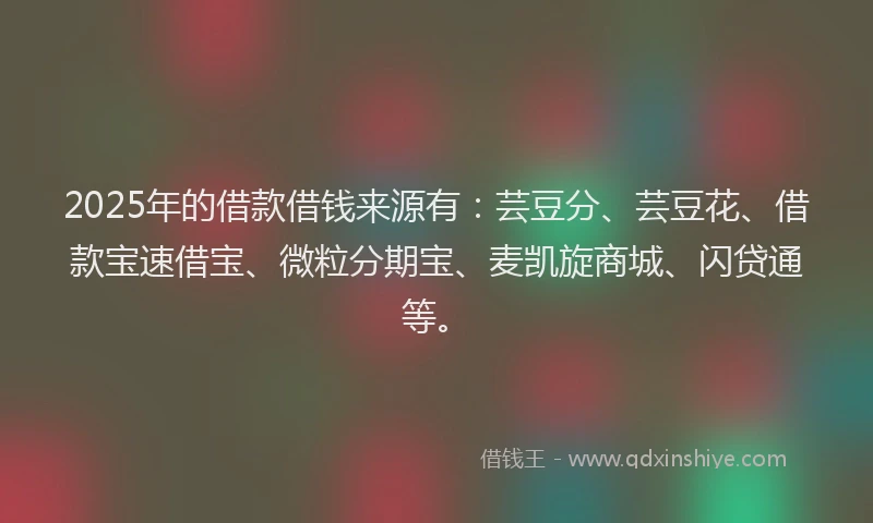 2025年的借款借钱来源有：芸豆分、芸豆花、借款宝速借宝、微粒分期宝、麦凯旋商城、闪贷通等。
