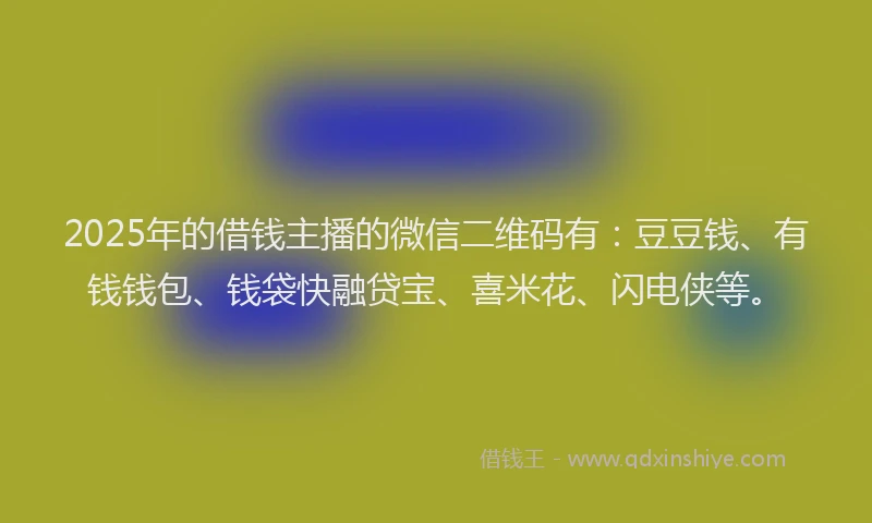 2025年的借钱主播的微信二维码有：豆豆钱、有钱钱包、钱袋快融贷宝、喜米花、闪电侠等。