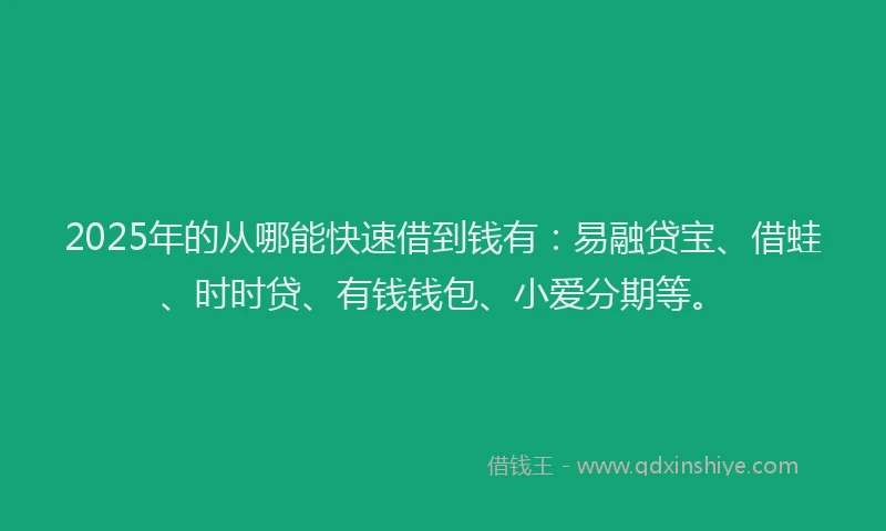 2025年的从哪能快速借到钱有：易融贷宝、借蛙、时时贷、有钱钱包、小爱分期等。