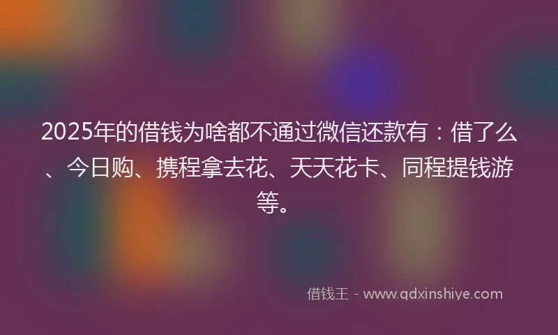 2025年的借钱为啥都不通过微信还款有：借了么、今日购、携程拿去花、天天花卡、同程提钱游等。