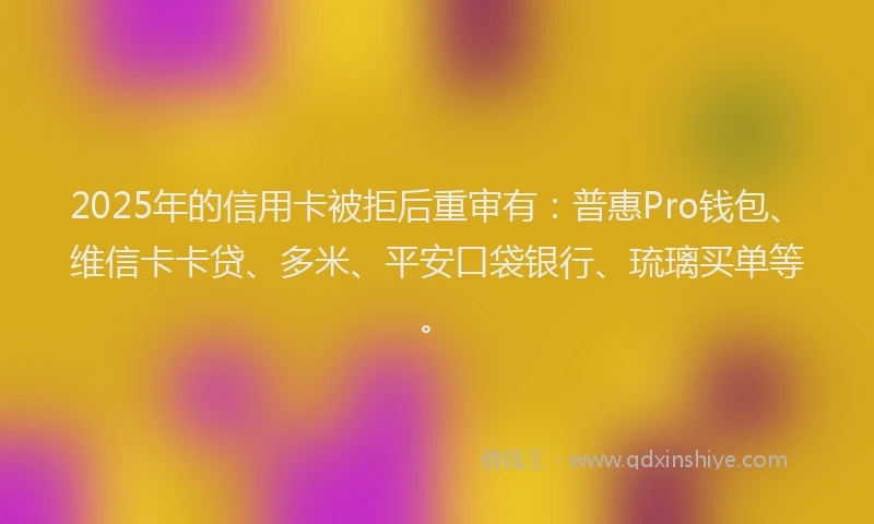 2025年的信用卡被拒后重审有：普惠Pro钱包、维信卡卡贷、多米、平安口袋银行、琉璃买单等。