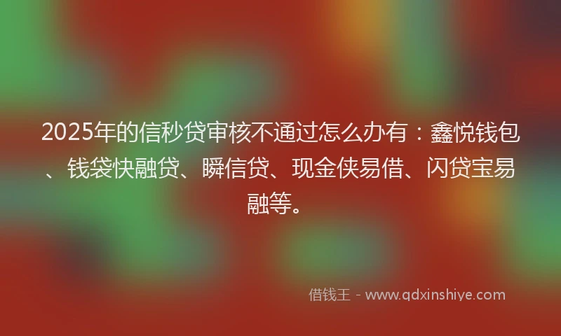 2025年的信秒贷审核不通过怎么办有：鑫悦钱包、钱袋快融贷、瞬信贷、现金侠易借、闪贷宝易融等。
