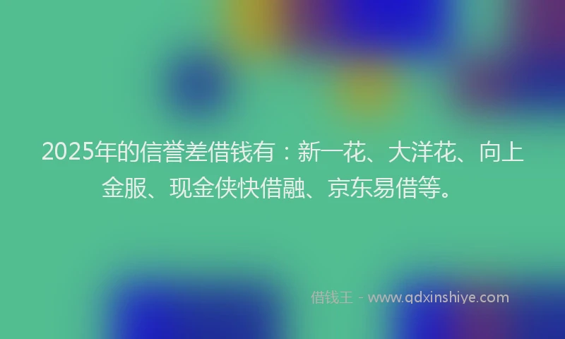 2025年的信誉差借钱有：新一花、大洋花、向上金服、现金侠快借融、京东易借等。