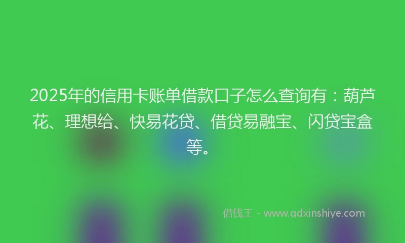 2025年的信用卡账单借款口子怎么查询有：葫芦花、理想给、快易花贷、借贷易融宝、闪贷宝盒等。