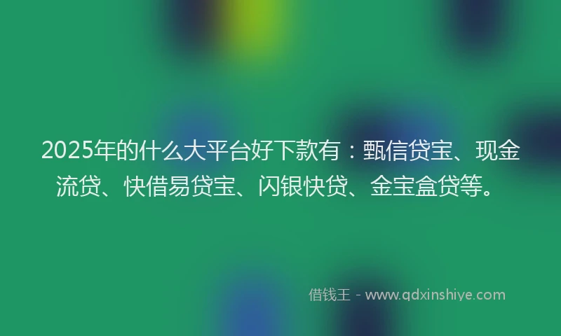 2025年的什么大平台好下款有：甄信贷宝、现金流贷、快借易贷宝、闪银快贷、金宝盒贷等。