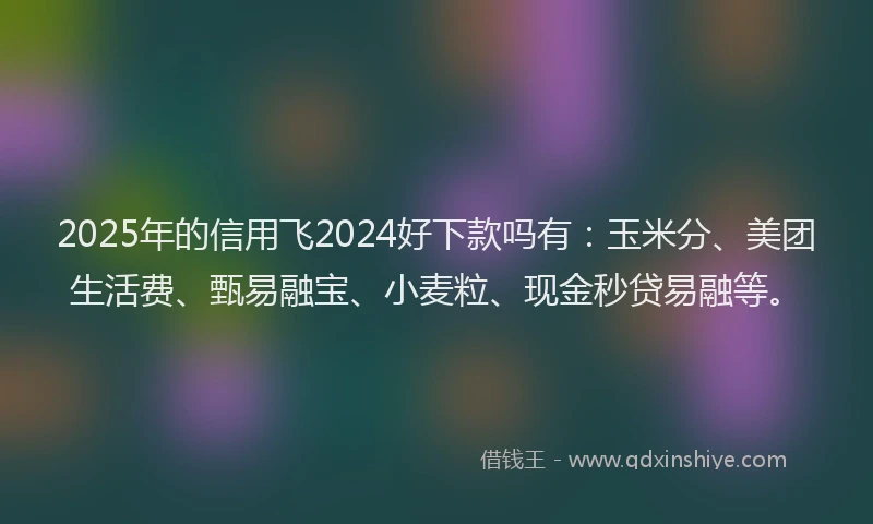 2025年的信用飞2024好下款吗有：玉米分、美团生活费、甄易融宝、小麦粒、现金秒贷易融等。