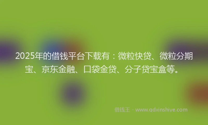 2025年的借钱平台下载有：微粒快贷、微粒分期宝、京东金融、口袋金贷、分子贷宝盒等。