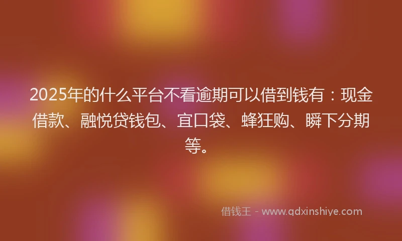2025年的什么平台不看逾期可以借到钱有：现金借款、融悦贷钱包、宜口袋、蜂狂购、瞬下分期等。