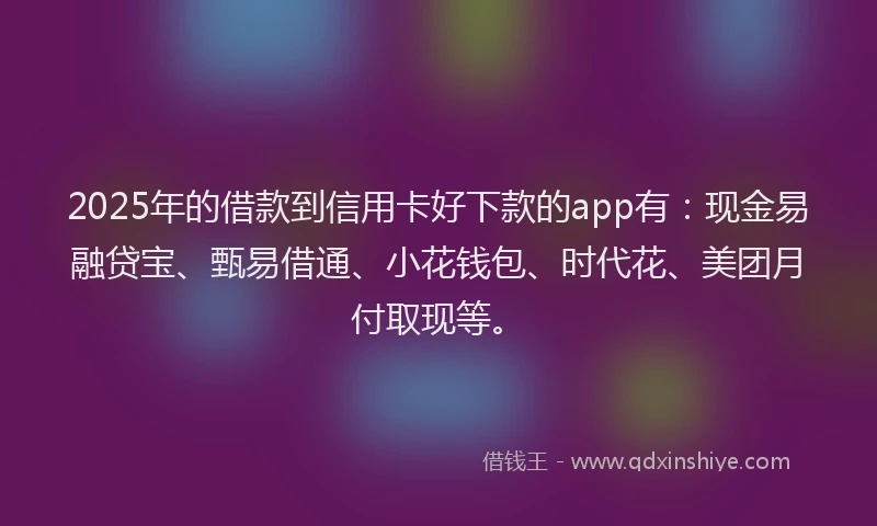 2025年的借款到信用卡好下款的app有：现金易融贷宝、甄易借通、小花钱包、时代花、美团月付取现等。