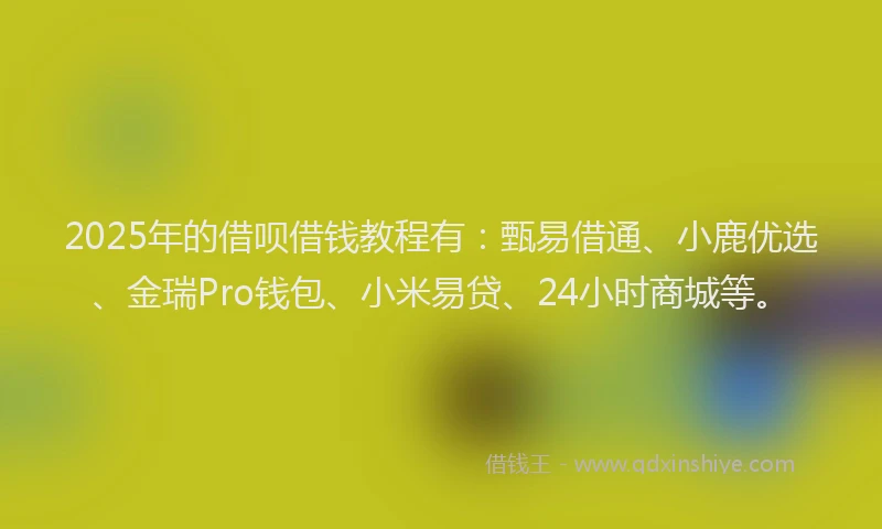 2025年的借呗借钱教程有：甄易借通、小鹿优选、金瑞Pro钱包、小米易贷、24小时商城等。