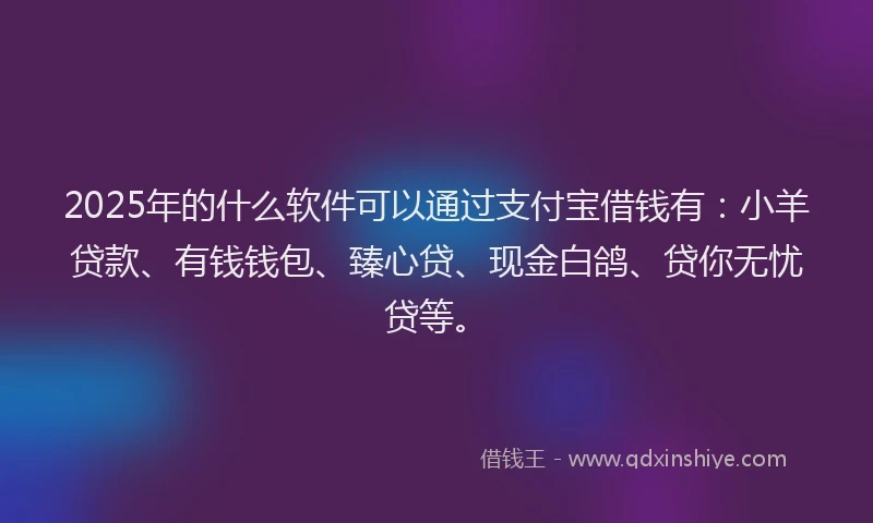 2025年的什么软件可以通过支付宝借钱有：小羊贷款、有钱钱包、臻心贷、现金白鸽、贷你无忧贷等。
