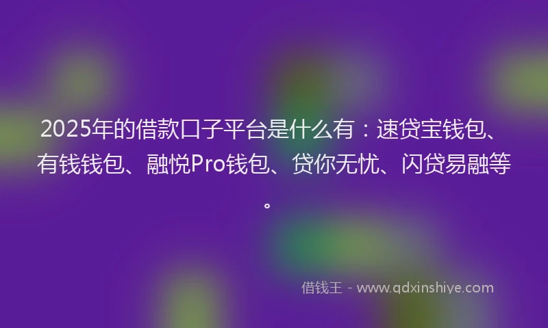 2025年的借款口子平台是什么有：速贷宝钱包、有钱钱包、融悦Pro钱包、贷你无忧、闪贷易融等。