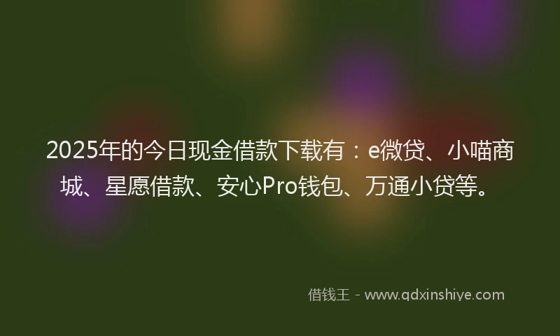 2025年的今日现金借款下载有：e微贷、小喵商城、星愿借款、安心Pro钱包、万通小贷等。