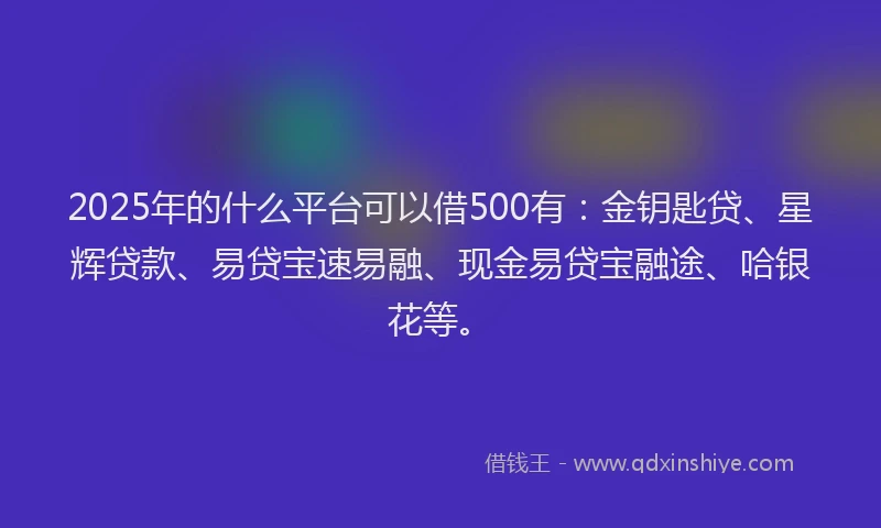 2025年的什么平台可以借500有：金钥匙贷、星辉贷款、易贷宝速易融、现金易贷宝融途、哈银花等。