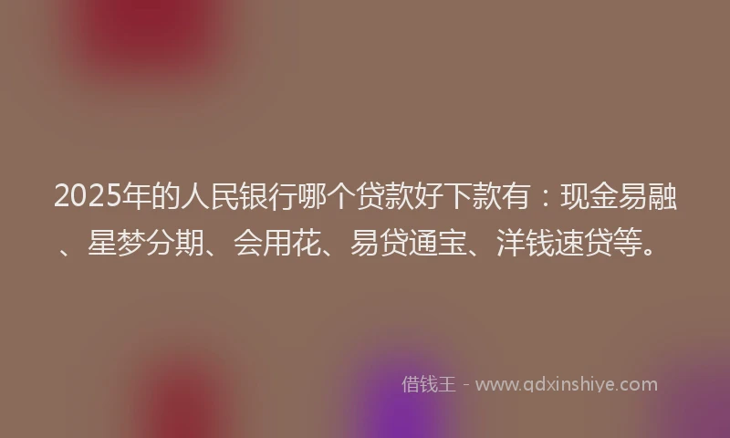 2025年的人民银行哪个贷款好下款有：现金易融、星梦分期、会用花、易贷通宝、洋钱速贷等。