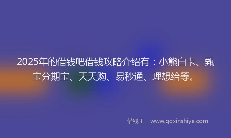 2025年的借钱吧借钱攻略介绍有：小熊白卡、甄宝分期宝、天天购、易秒通、理想给等。