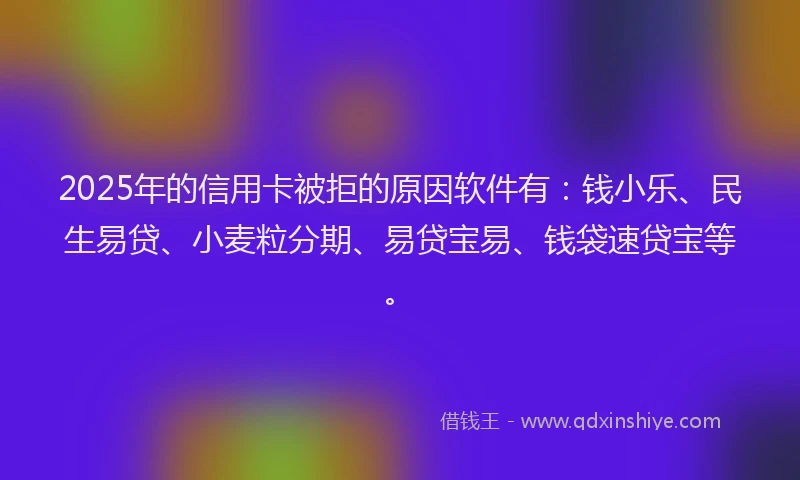 2025年的信用卡被拒的原因软件有：钱小乐、民生易贷、小麦粒分期、易贷宝易、钱袋速贷宝等。
