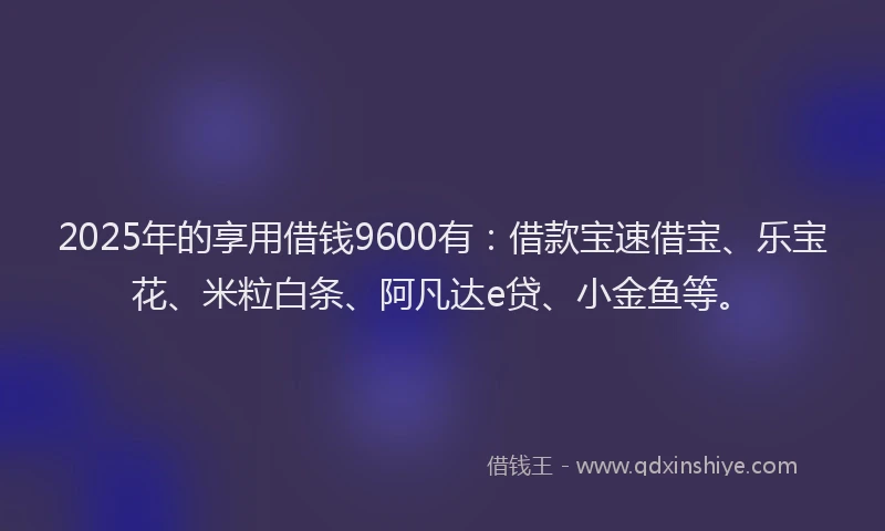 2025年的享用借钱9600有：借款宝速借宝、乐宝花、米粒白条、阿凡达e贷、小金鱼等。