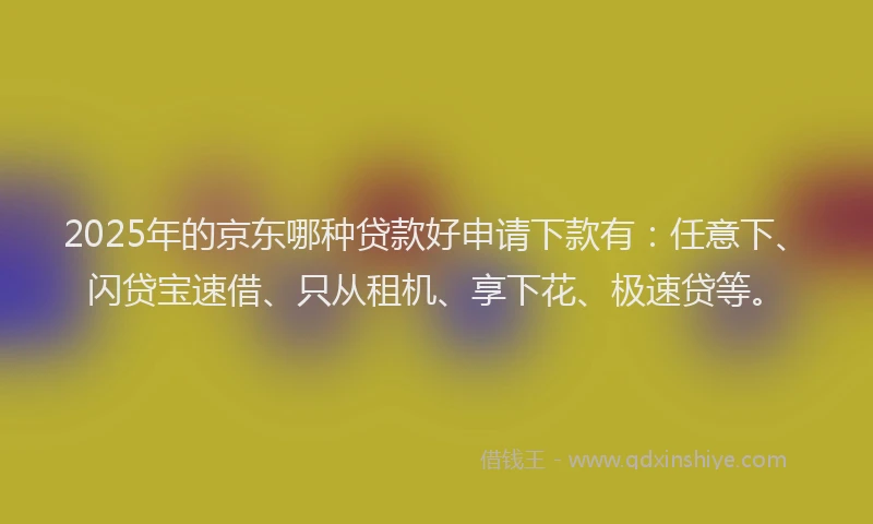 2025年的京东哪种贷款好申请下款有：任意下、闪贷宝速借、只从租机、享下花、极速贷等。
