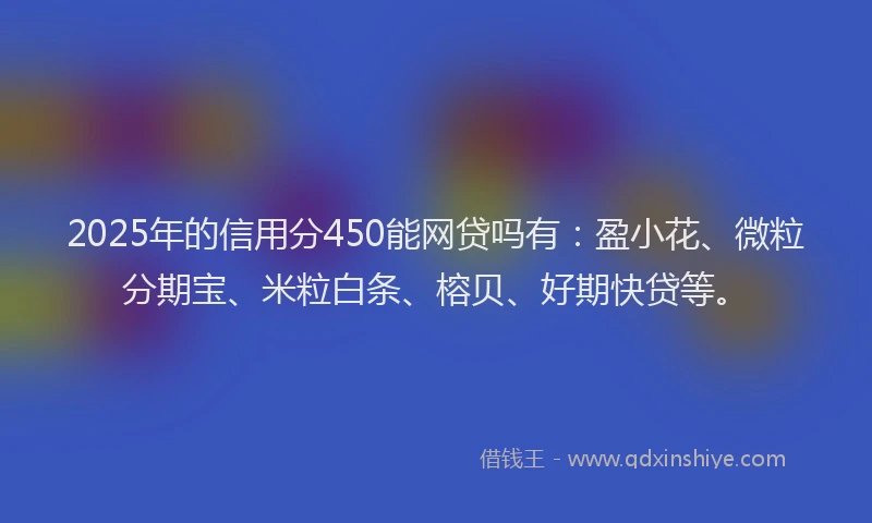 2025年的信用分450能网贷吗有：盈小花、微粒分期宝、米粒白条、榕贝、好期快贷等。