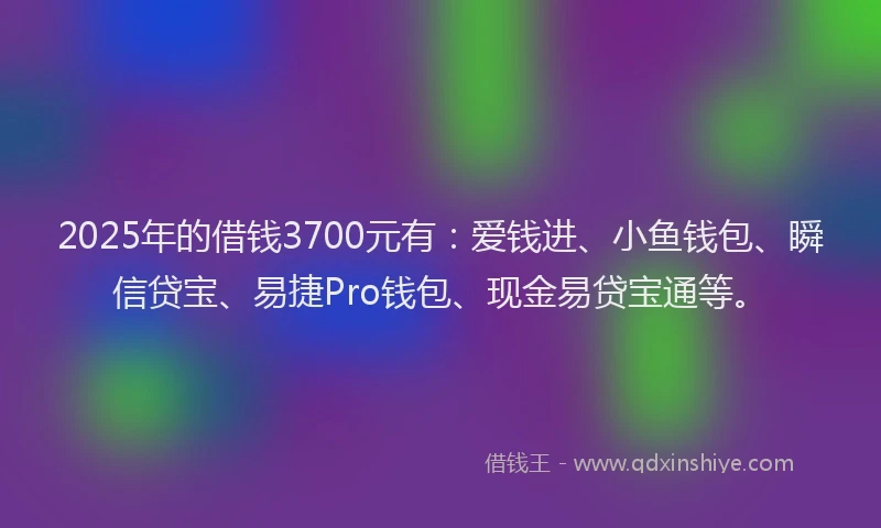2025年的借钱3700元有：爱钱进、小鱼钱包、瞬信贷宝、易捷Pro钱包、现金易贷宝通等。