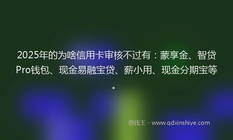 2025年的为啥信用卡审核不过有：蒙享金、智贷Pro钱包、现金易融宝贷、薪小用、现金分期宝等。