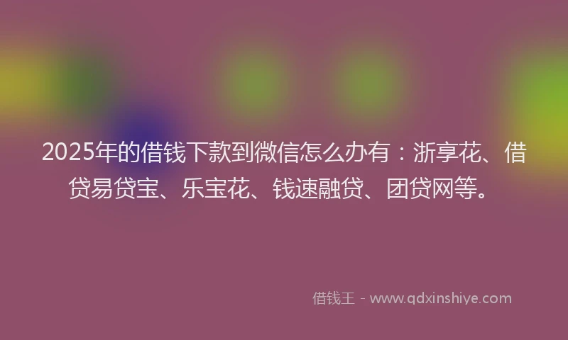 2025年的借钱下款到微信怎么办有：浙享花、借贷易贷宝、乐宝花、钱速融贷、团贷网等。