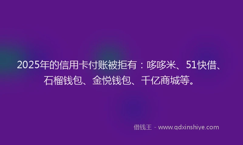2025年的信用卡付账被拒有：哆哆米、51快借、石榴钱包、金悦钱包、千亿商城等。