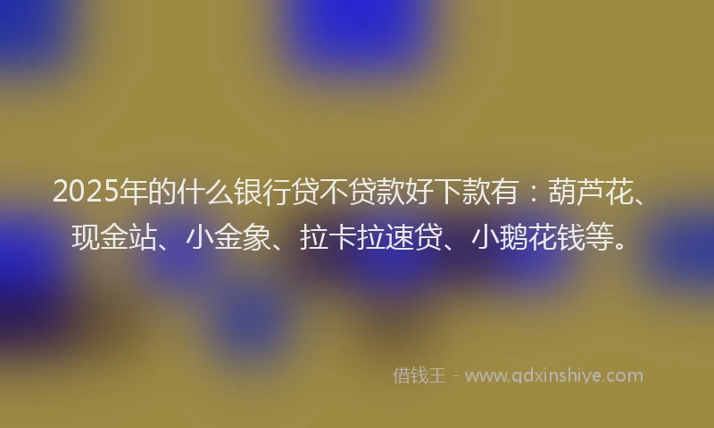2025年的什么银行贷不贷款好下款有：葫芦花、现金站、小金象、拉卡拉速贷、小鹅花钱等。