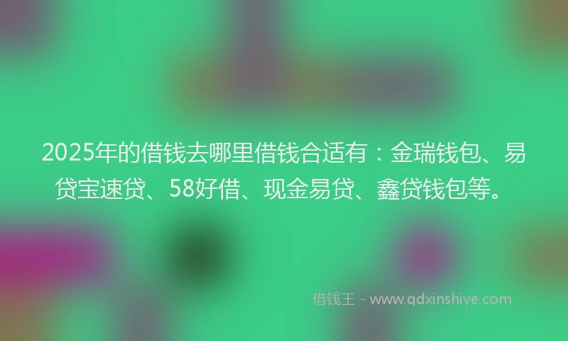 2025年的借钱去哪里借钱合适有：金瑞钱包、易贷宝速贷、58好借、现金易贷、鑫贷钱包等。