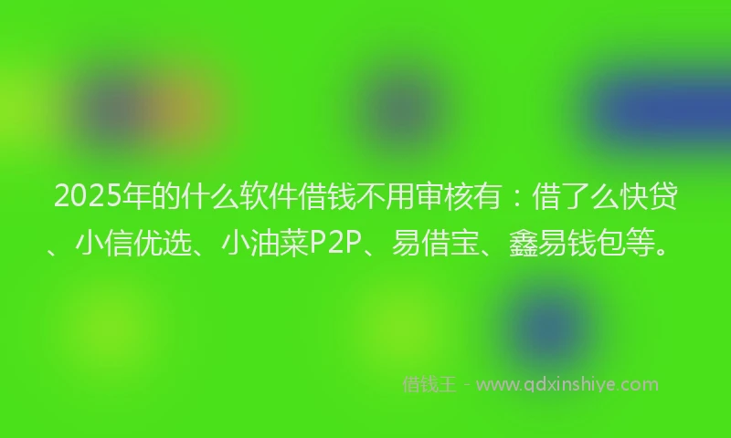2025年的什么软件借钱不用审核有：借了么快贷、小信优选、小油菜P2P、易借宝、鑫易钱包等。