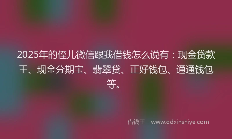 2025年的侄儿微信跟我借钱怎么说有：现金贷款王、现金分期宝、翡翠贷、正好钱包、通通钱包等。
