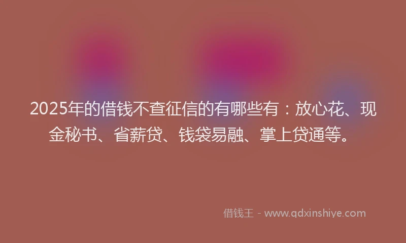 2025年的借钱不查征信的有哪些有：放心花、现金秘书、省薪贷、钱袋易融、掌上贷通等。