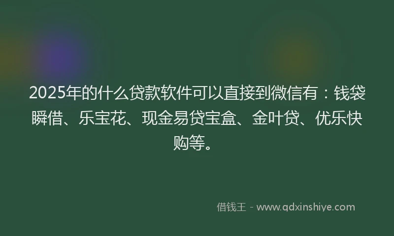 2025年的什么贷款软件可以直接到微信有：钱袋瞬借、乐宝花、现金易贷宝盒、金叶贷、优乐快购等。