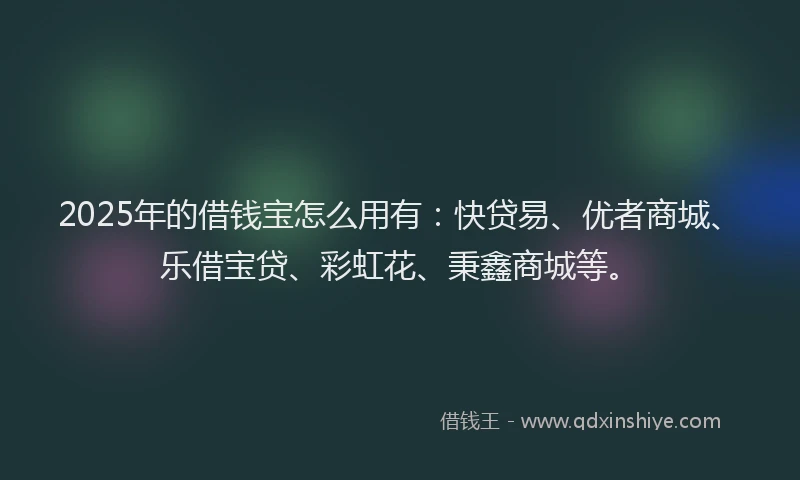2025年的借钱宝怎么用有：快贷易、优者商城、乐借宝贷、彩虹花、秉鑫商城等。