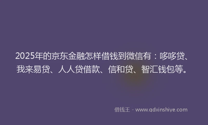 2025年的京东金融怎样借钱到微信有：哆哆贷、我来易贷、人人贷借款、信和贷、智汇钱包等。