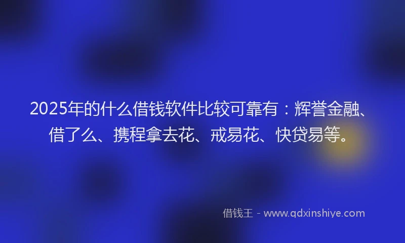 2025年的什么借钱软件比较可靠有：辉誉金融、借了么、携程拿去花、戒易花、快贷易等。