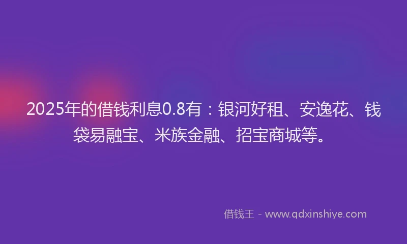 2025年的借钱利息0.8有：银河好租、安逸花、钱袋易融宝、米族金融、招宝商城等。