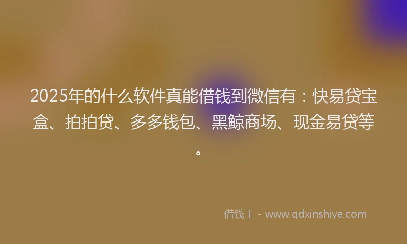 2025年的什么软件真能借钱到微信有：快易贷宝盒、拍拍贷、多多钱包、黑鲸商场、现金易贷等。