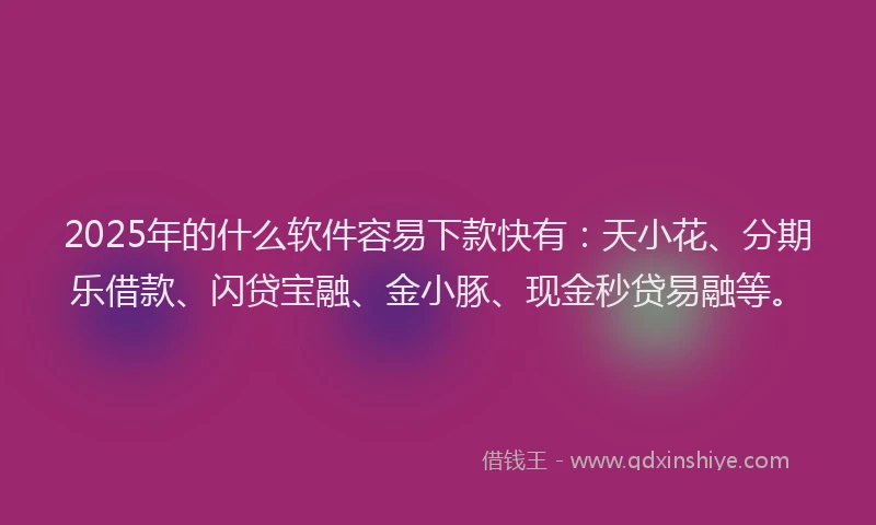 2025年的什么软件容易下款快有：天小花、分期乐借款、闪贷宝融、金小豚、现金秒贷易融等。