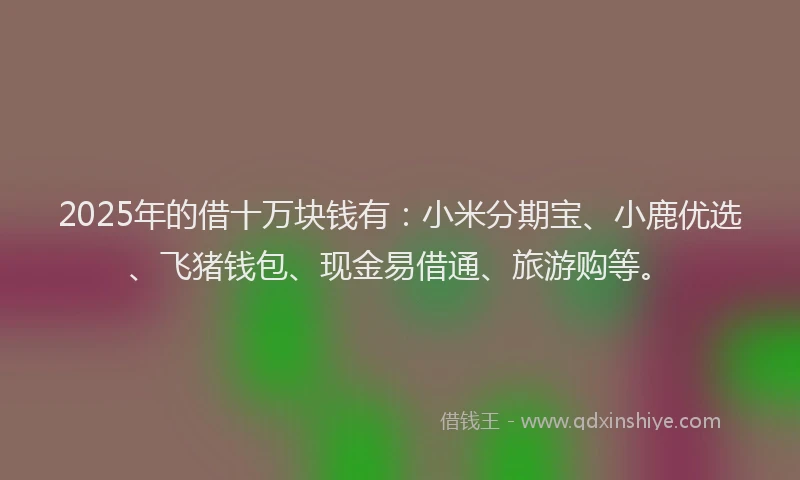 2025年的借十万块钱有：小米分期宝、小鹿优选、飞猪钱包、现金易借通、旅游购等。