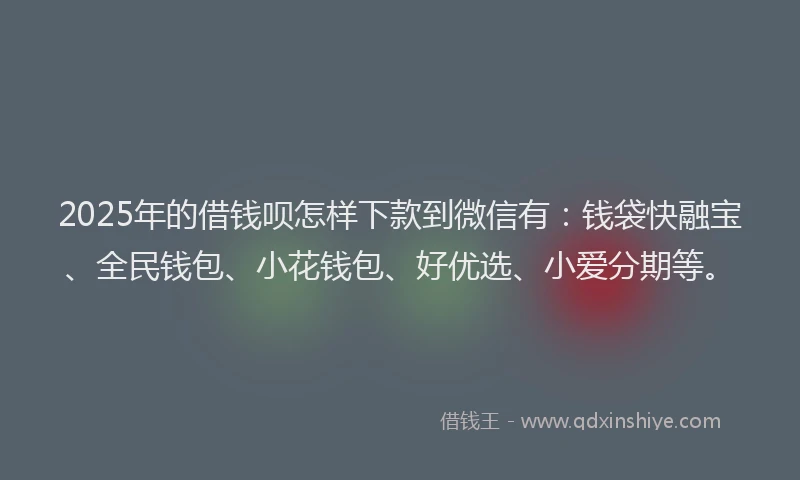 2025年的借钱呗怎样下款到微信有：钱袋快融宝、全民钱包、小花钱包、好优选、小爱分期等。