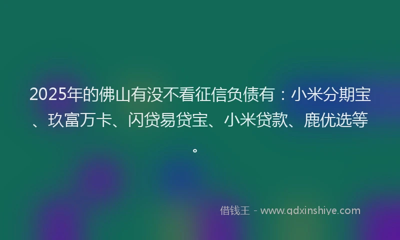 2025年的佛山有没不看征信负债有：小米分期宝、玖富万卡、闪贷易贷宝、小米贷款、鹿优选等。